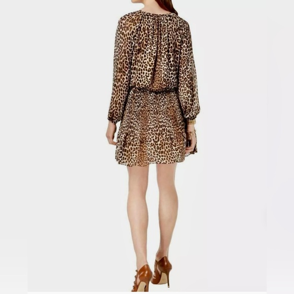 MK Michael Kors Georgette Leopard Animal Print Mini Dress Sz M Fall Fashion Chic - Picture 2 of 5